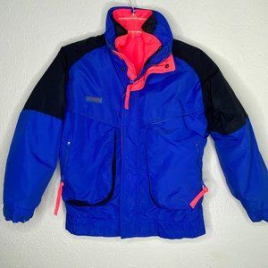 Columbia youth M 12/14 3 in 1 Powder Keg jacket in blue/orange/black.